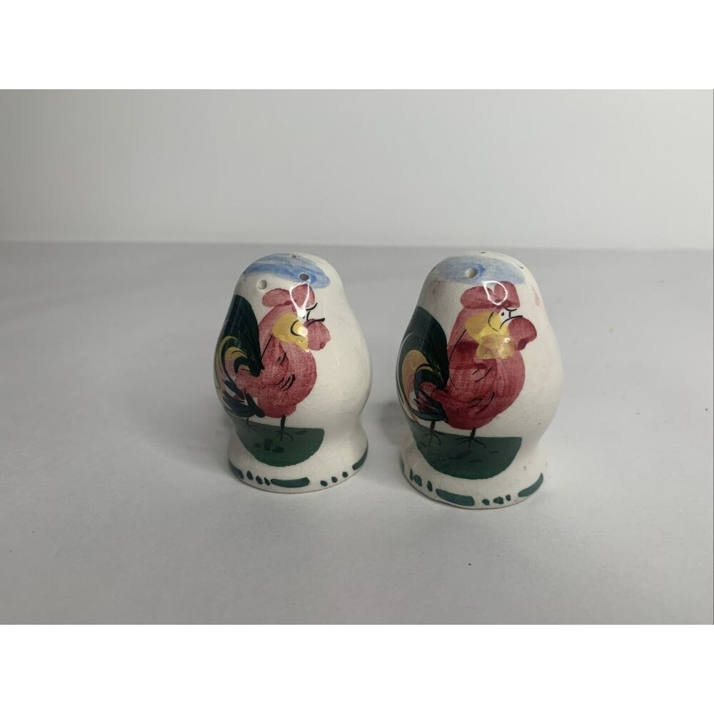 Vintage Salt‎ Pepper Shaker Set Chicken Rooster Porcelain Hand Painted Italy